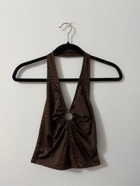 H&M Brown Swirl Halter Crop Top